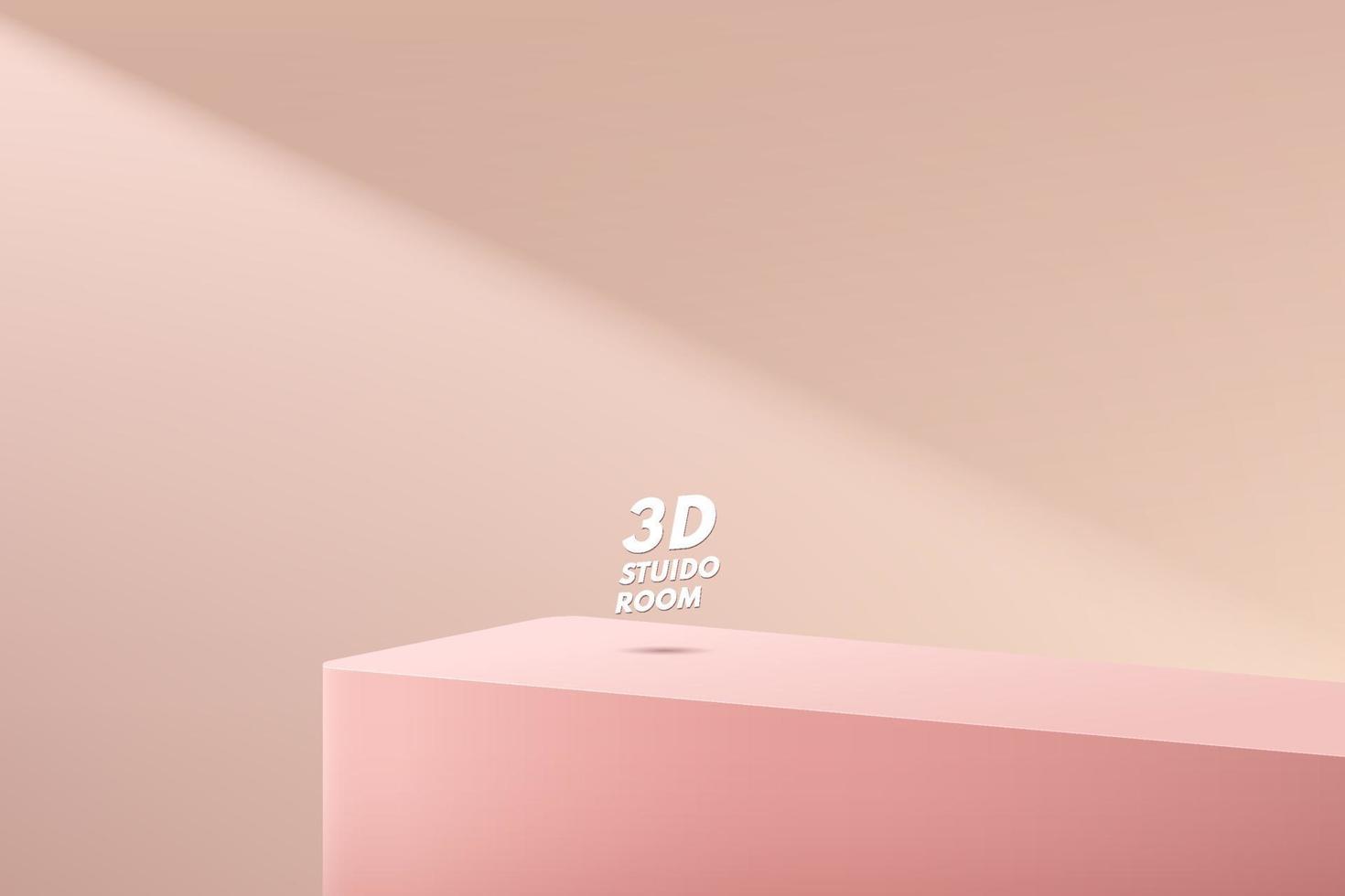 Pink 3D abstract geometric stand podium with lighting and shadow. vector