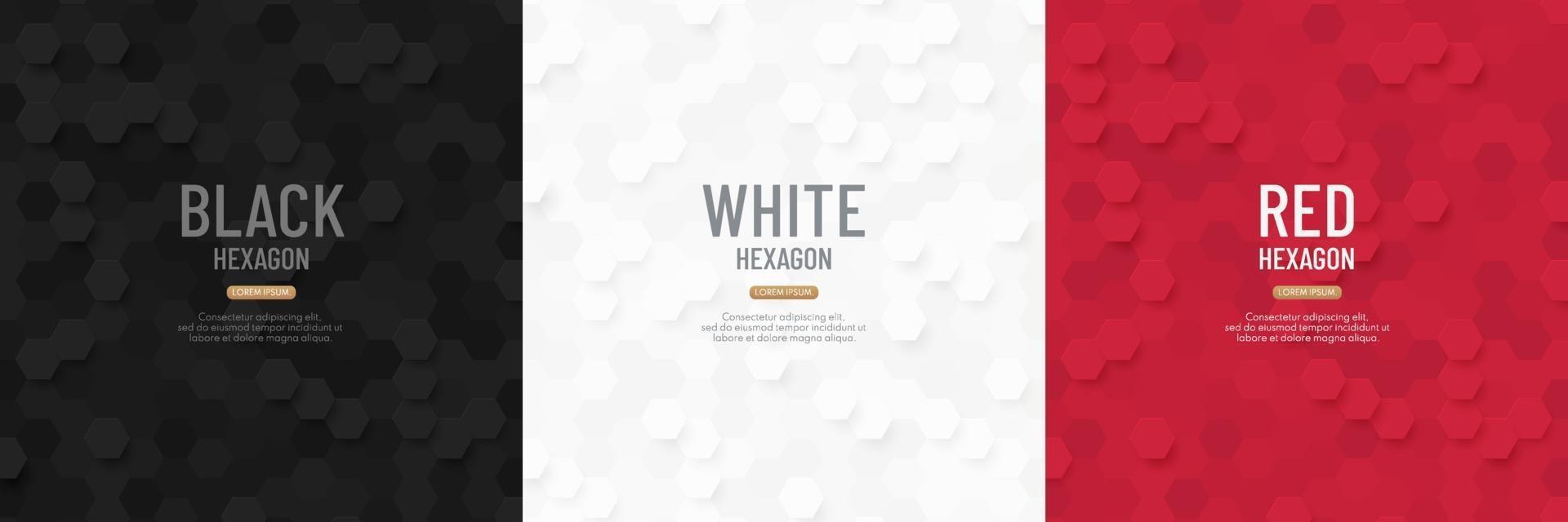 conjunto de patrón hexagonal geométrico abstracto blanco, gris, negro y rojo. vector