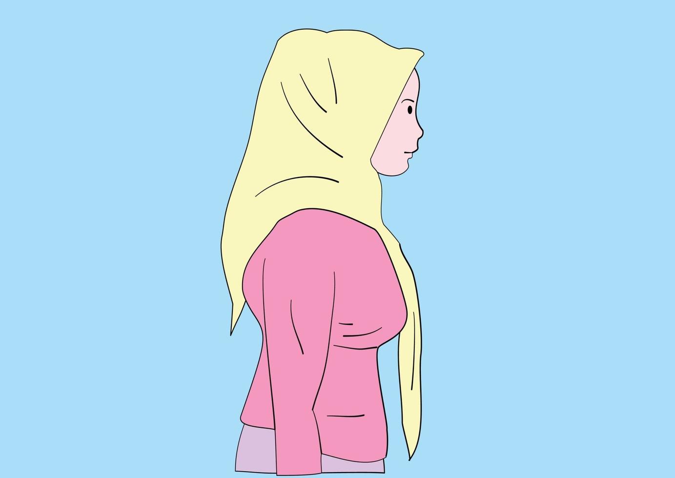 mujer musulmana hijab asiática de lado. vector