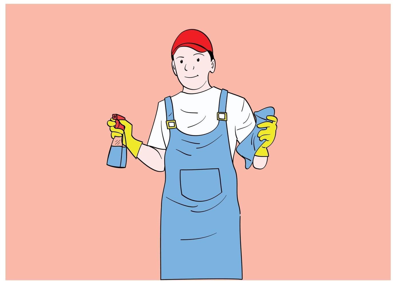 A man who is ready to clean the house. vector