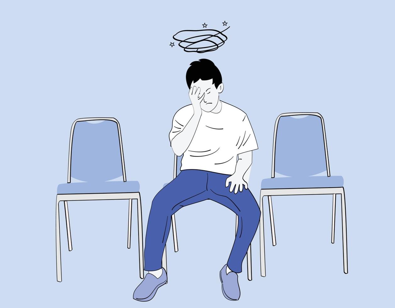 hombre deprimido sentado en una silla. vector
