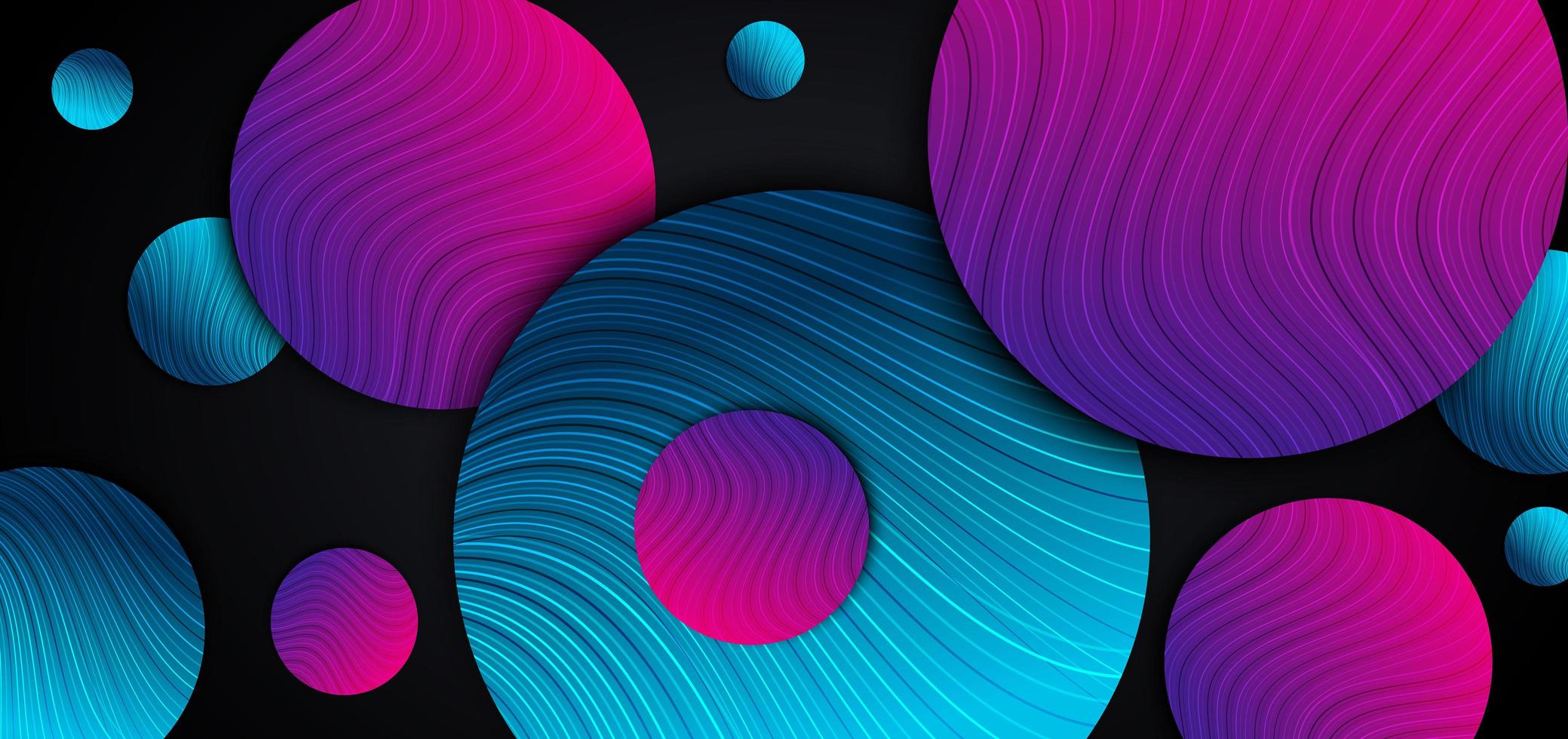 Abstract blue and pink gradient circles overlap on back background. vector