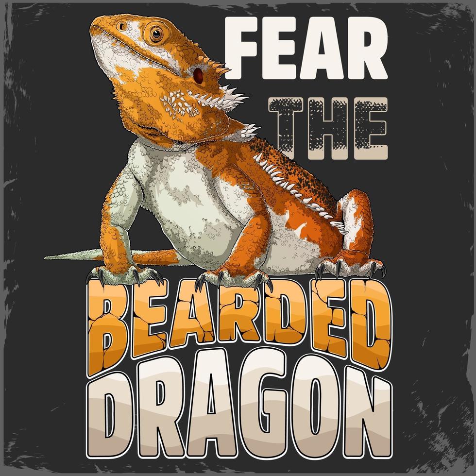 miedo al dragón barbudo, letras con detallado dragón barbudo beige vector