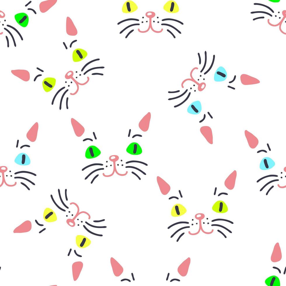 Light seamless pattern with cute cat faces vector