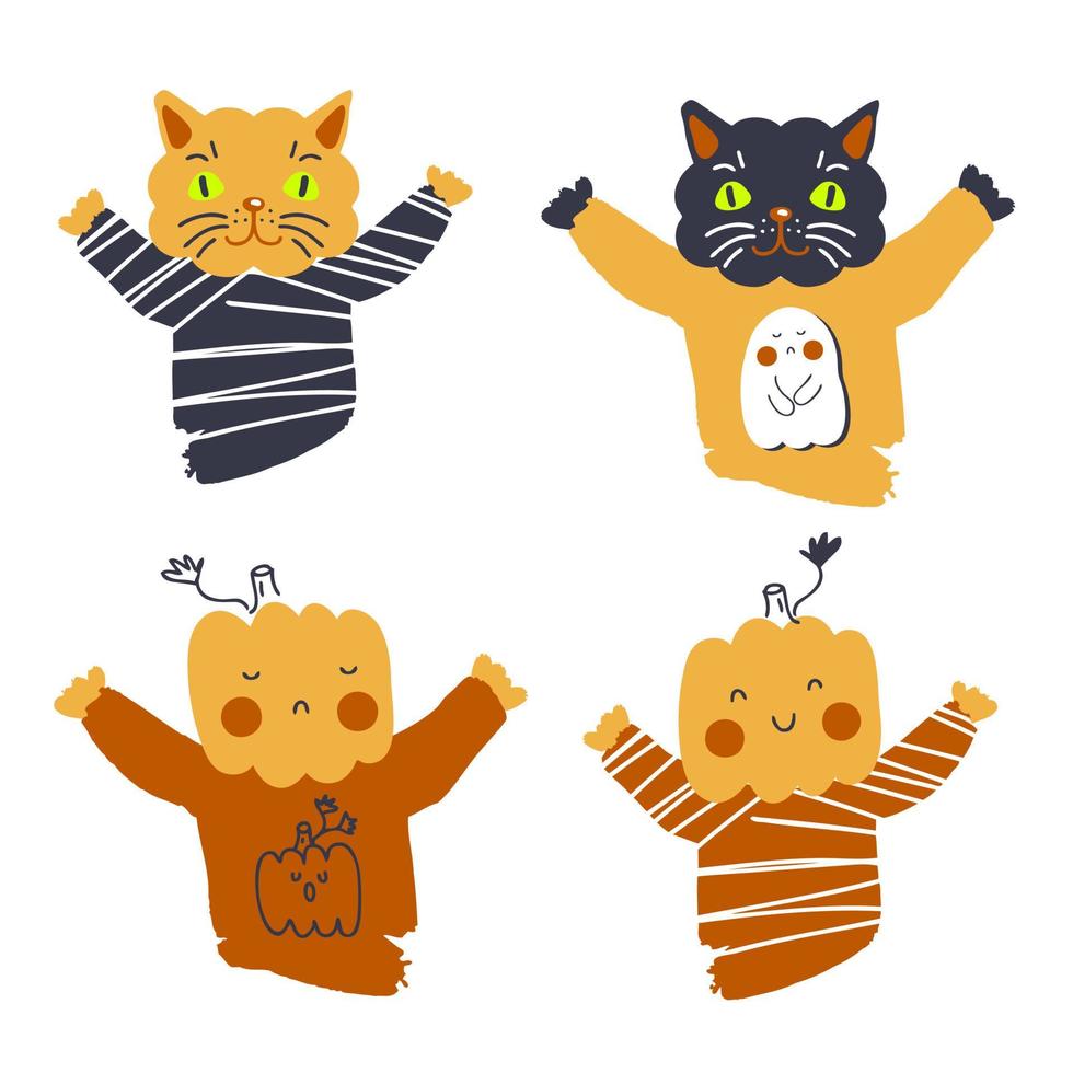 Happy Halloween cats and pumpkins collection. vector