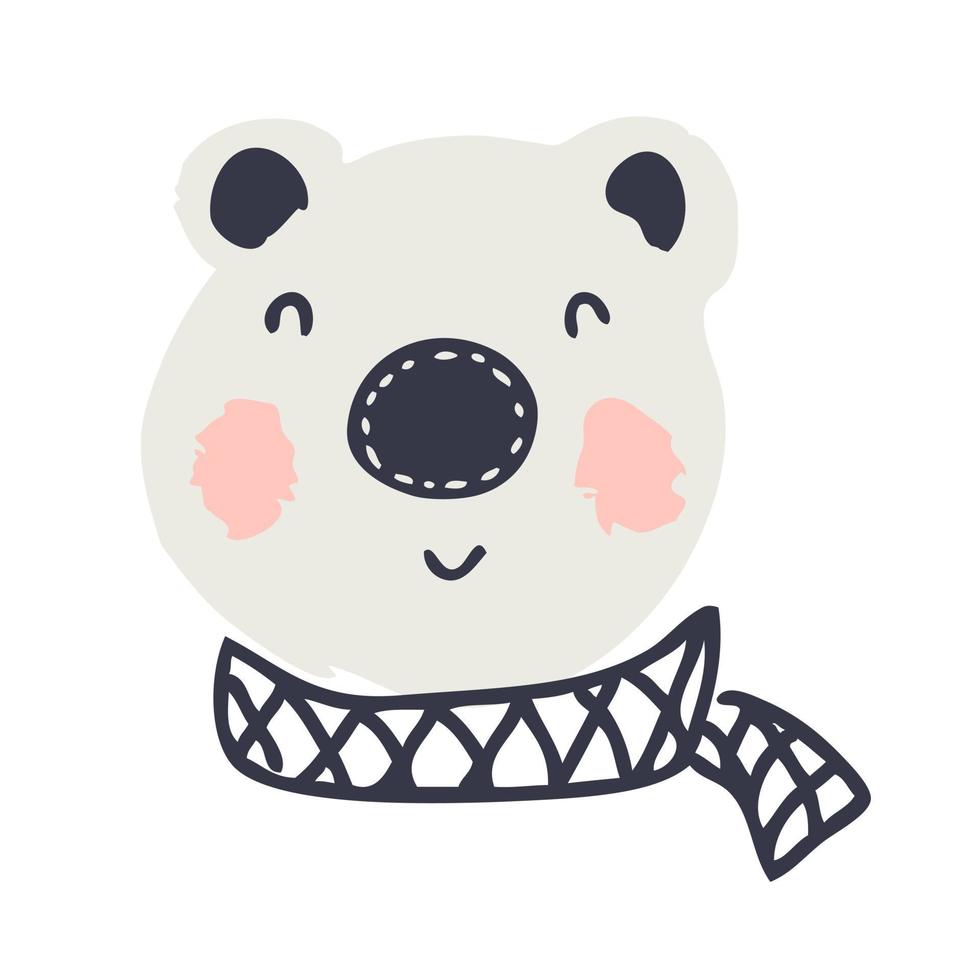 oso polar de invierno dibujado a mano en una bufanda. vector