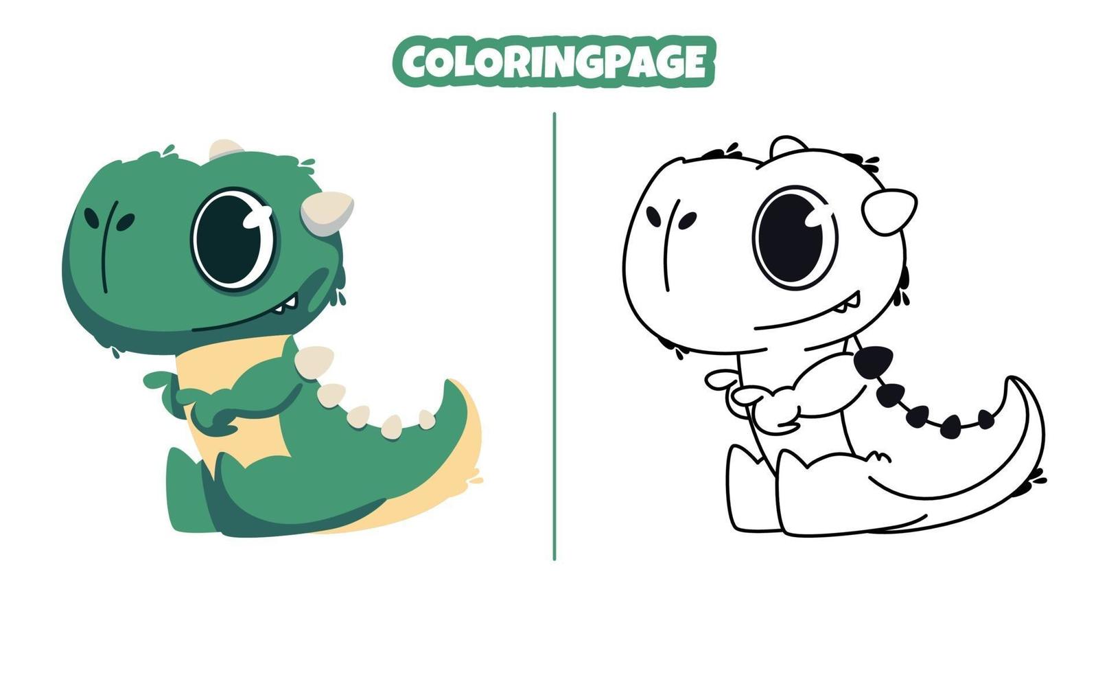 cute green dinosaur with coloring pages vector