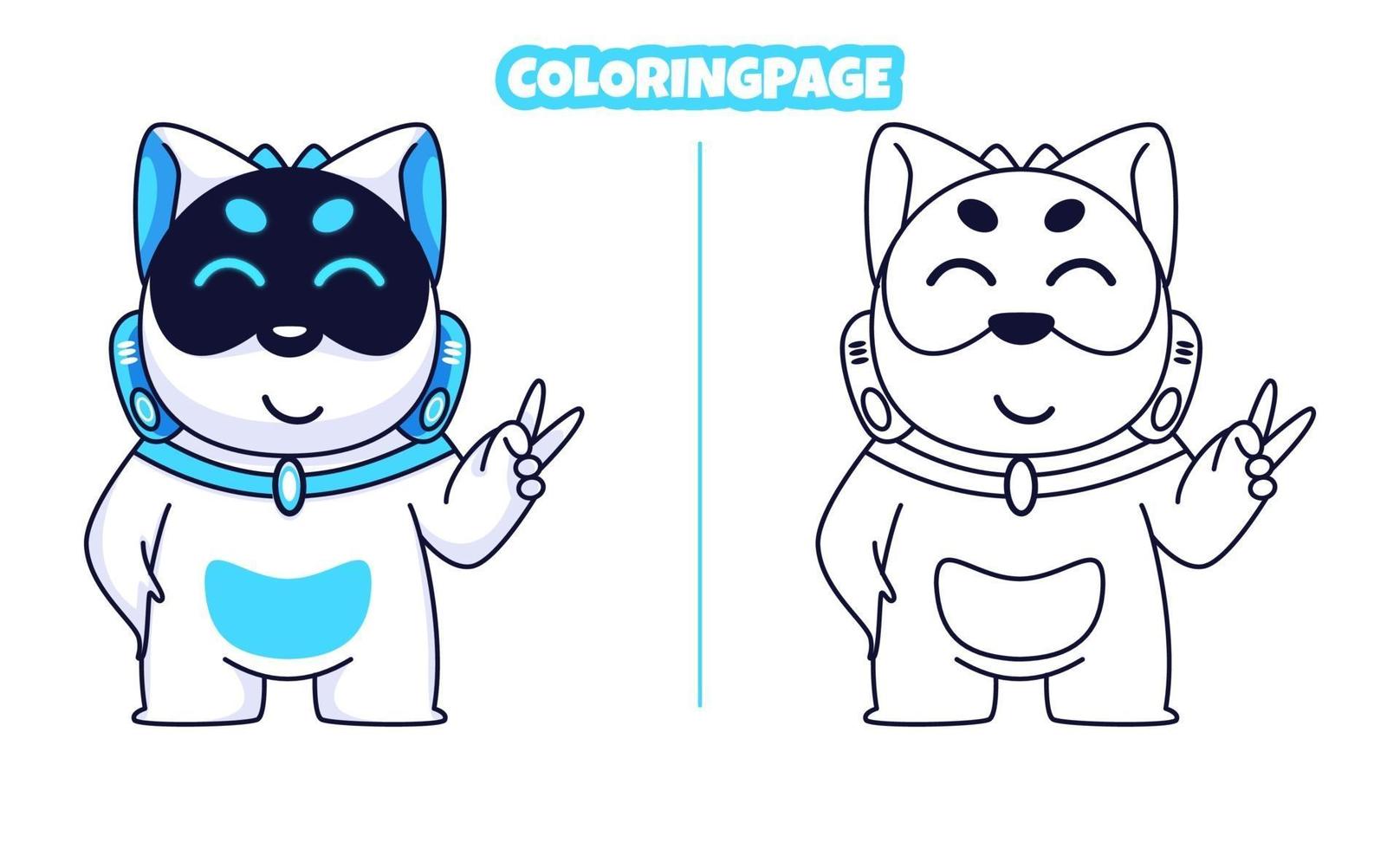 cute robot dog with coloring page vector