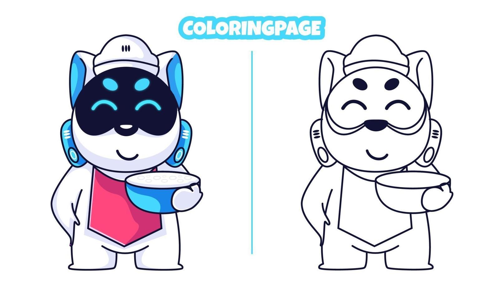 lindo perro robot chef con páginas para colorear vector