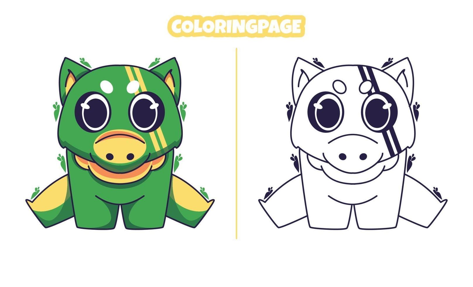 green cute dinosaur with coloring pages vector