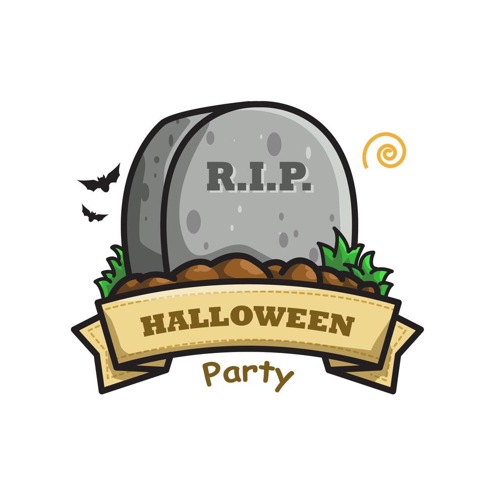 Tombstone Halloween Cute Line Art Illustration vector