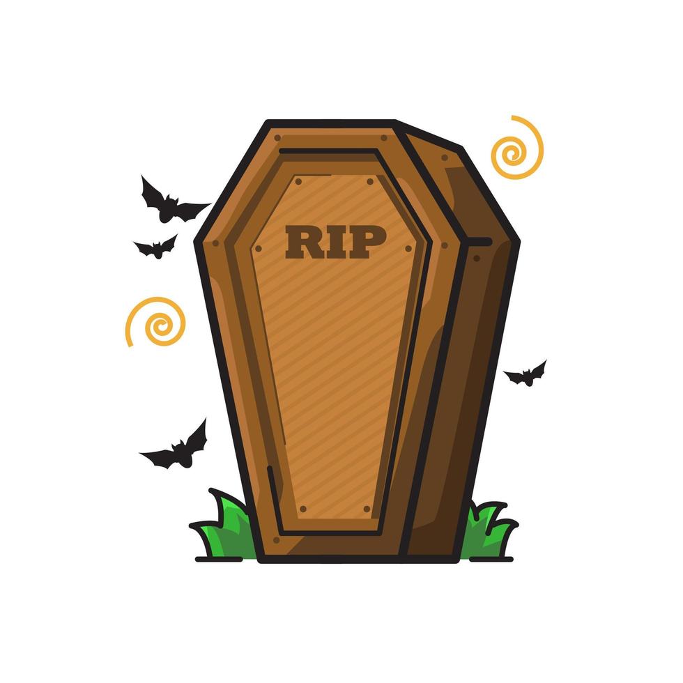 Coffin Halloween Cute Line Art Illustration vector