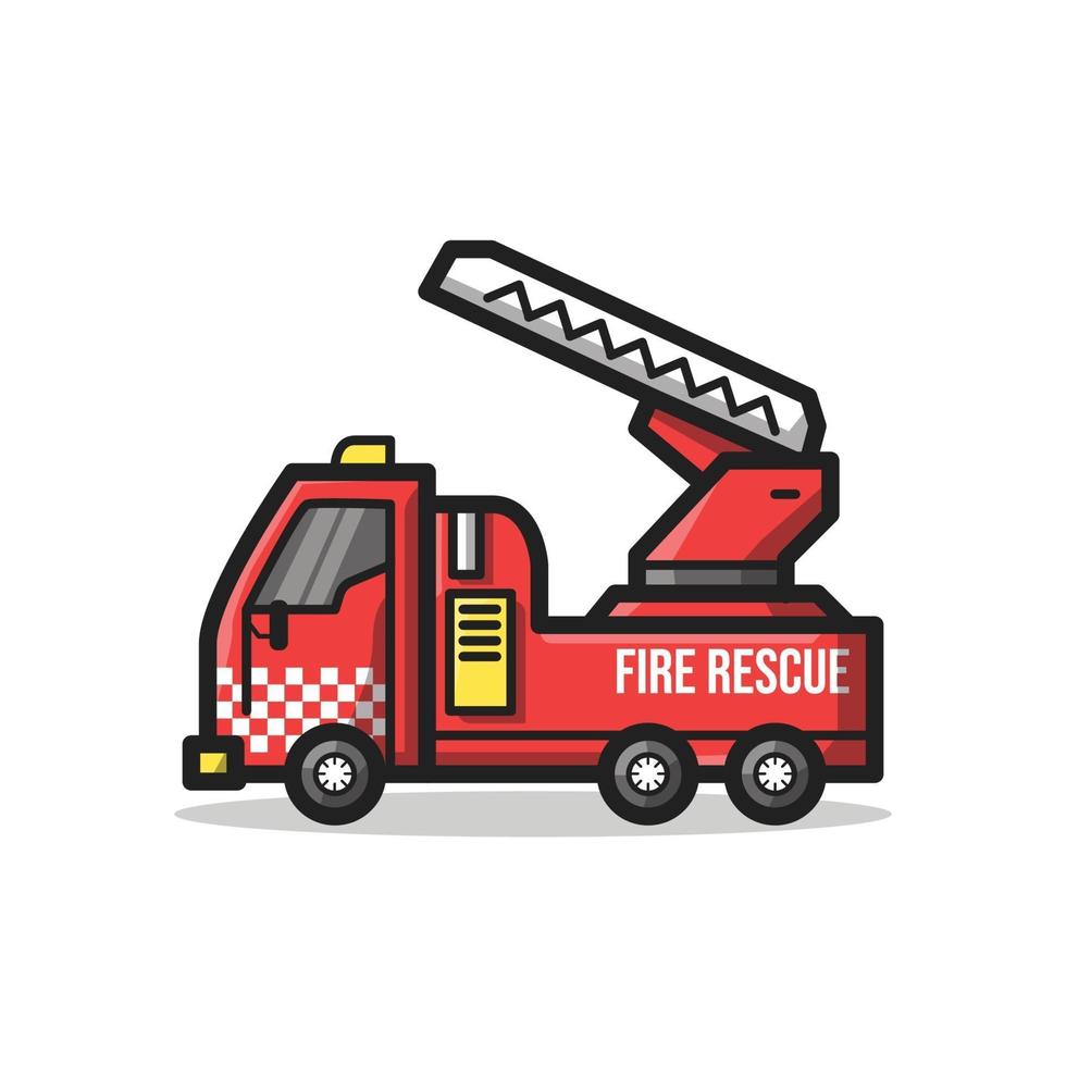Fire Rescue Department Vehicle Line Art Cartoon Illustration vector