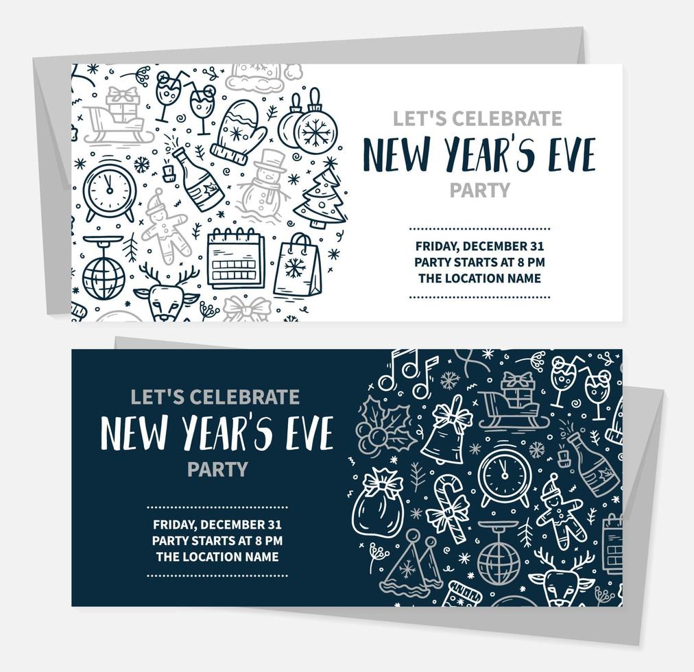 Christmas and New Year's Eve invitation cards for a party with icons vector