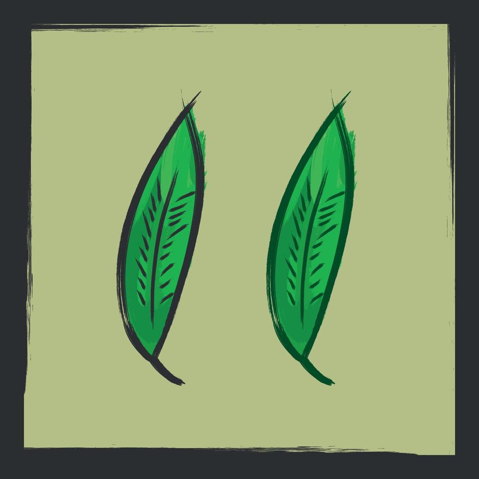 hand drawn two pairs green leaves brush art vector