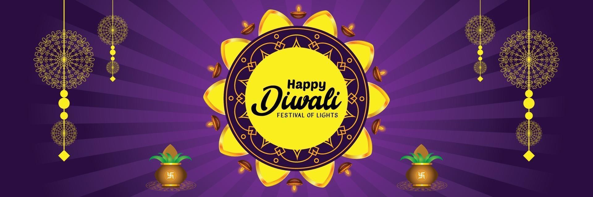 festival indio diwali diseño de banner con elementos decorativos vector