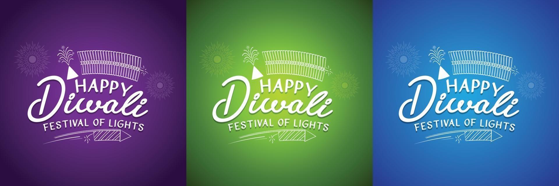 conjunto de vector de saludos festivos tipográficos de diwali para descarga gratuita