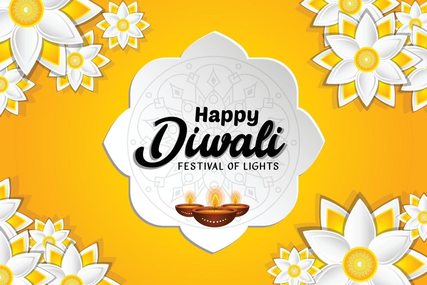 feliz diwali saludos de lujo en patrones florales ornamentados blancos gratis vector