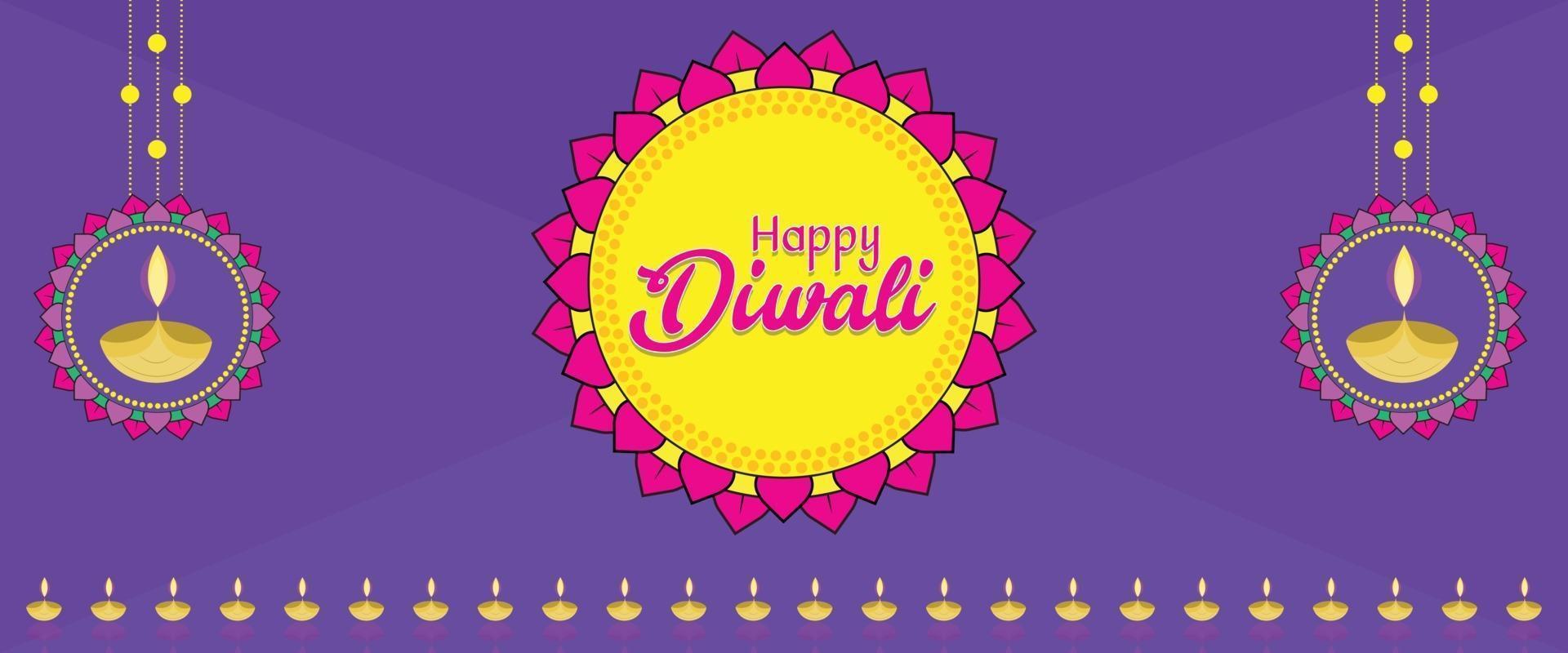 pancarta festiva feliz diwali con patrones ornamentales y decoraciones vector