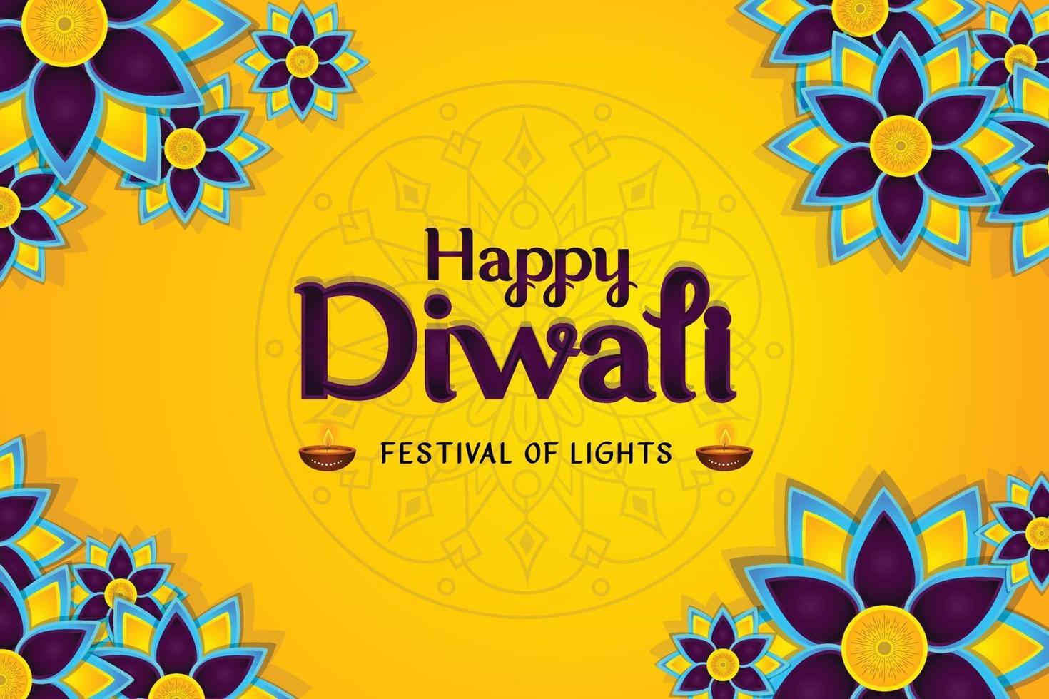 Happy Diwali greetings vector on yellow ornate floral background