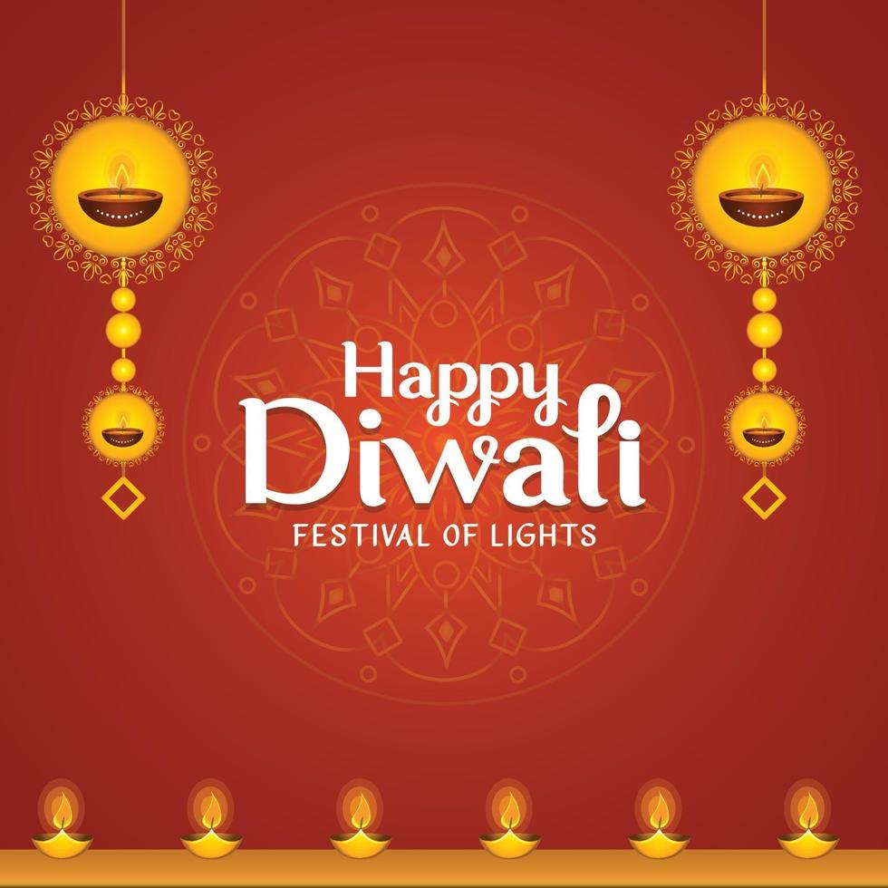 Happy Diwali greetings with decorative elements free vector background