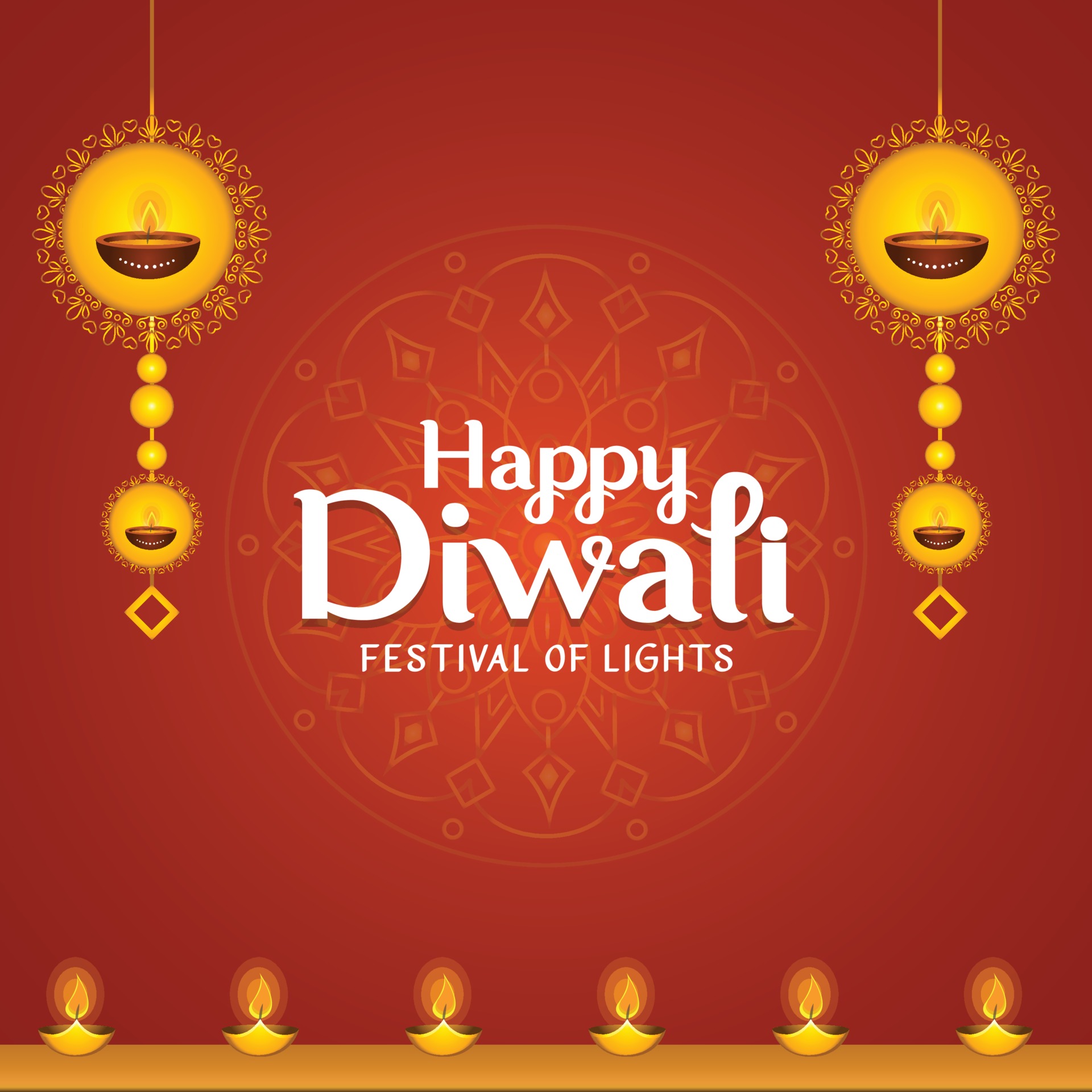 Happy Diwali greetings with decorative elements free vector background