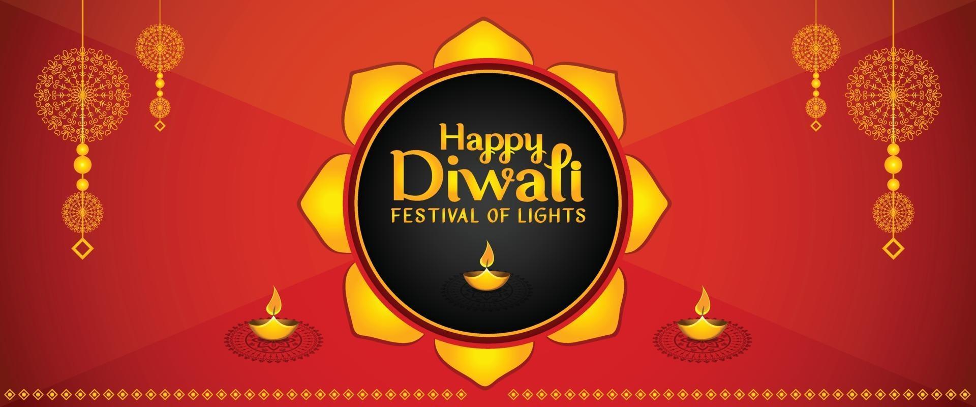 banner de vector libre de feliz diwali con decoración ornamental