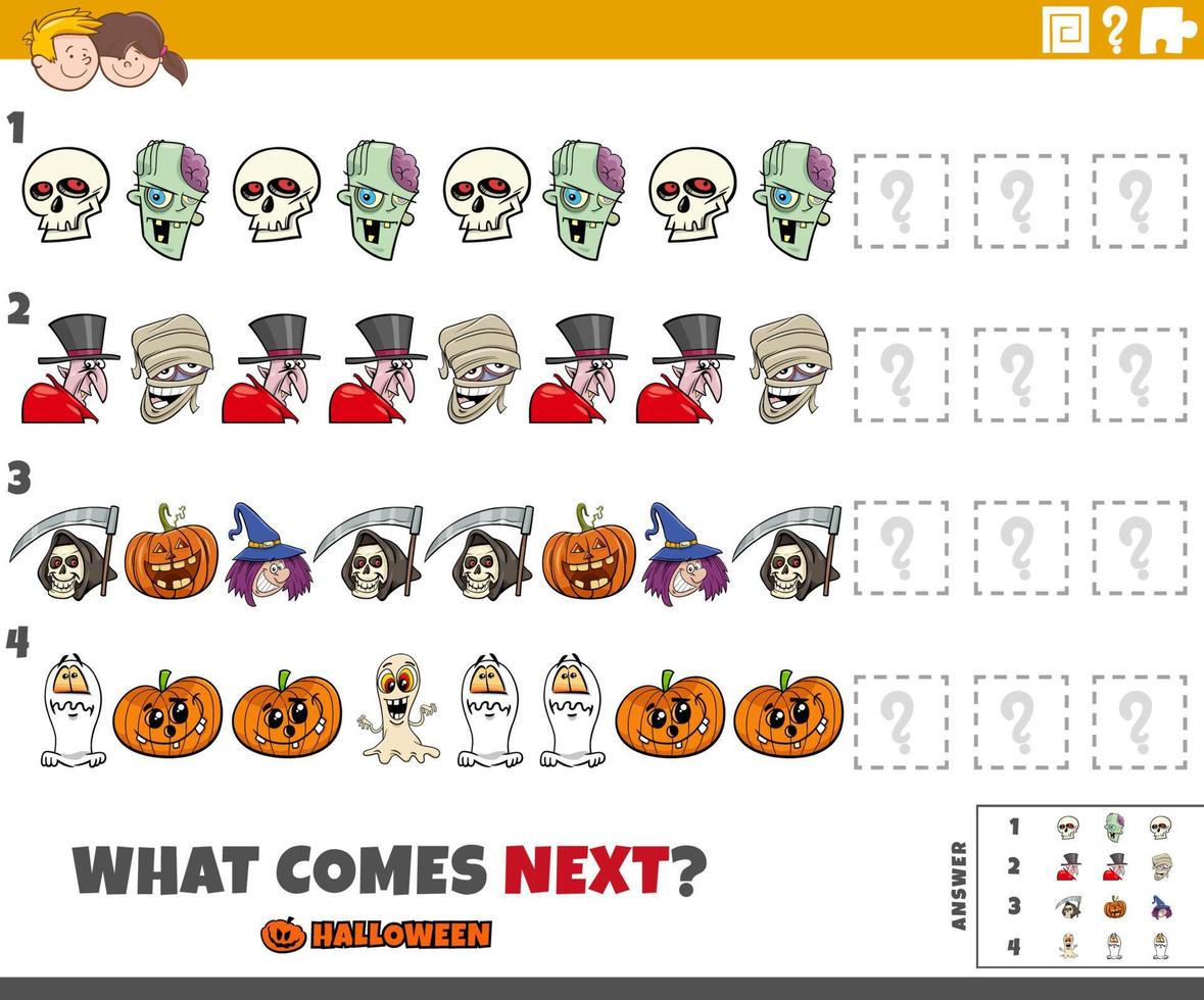 pattern game for children with cartoon Halloween characters vector