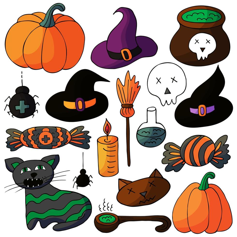 elementos de diseño de halloween en estilo de dibujo a mano vector