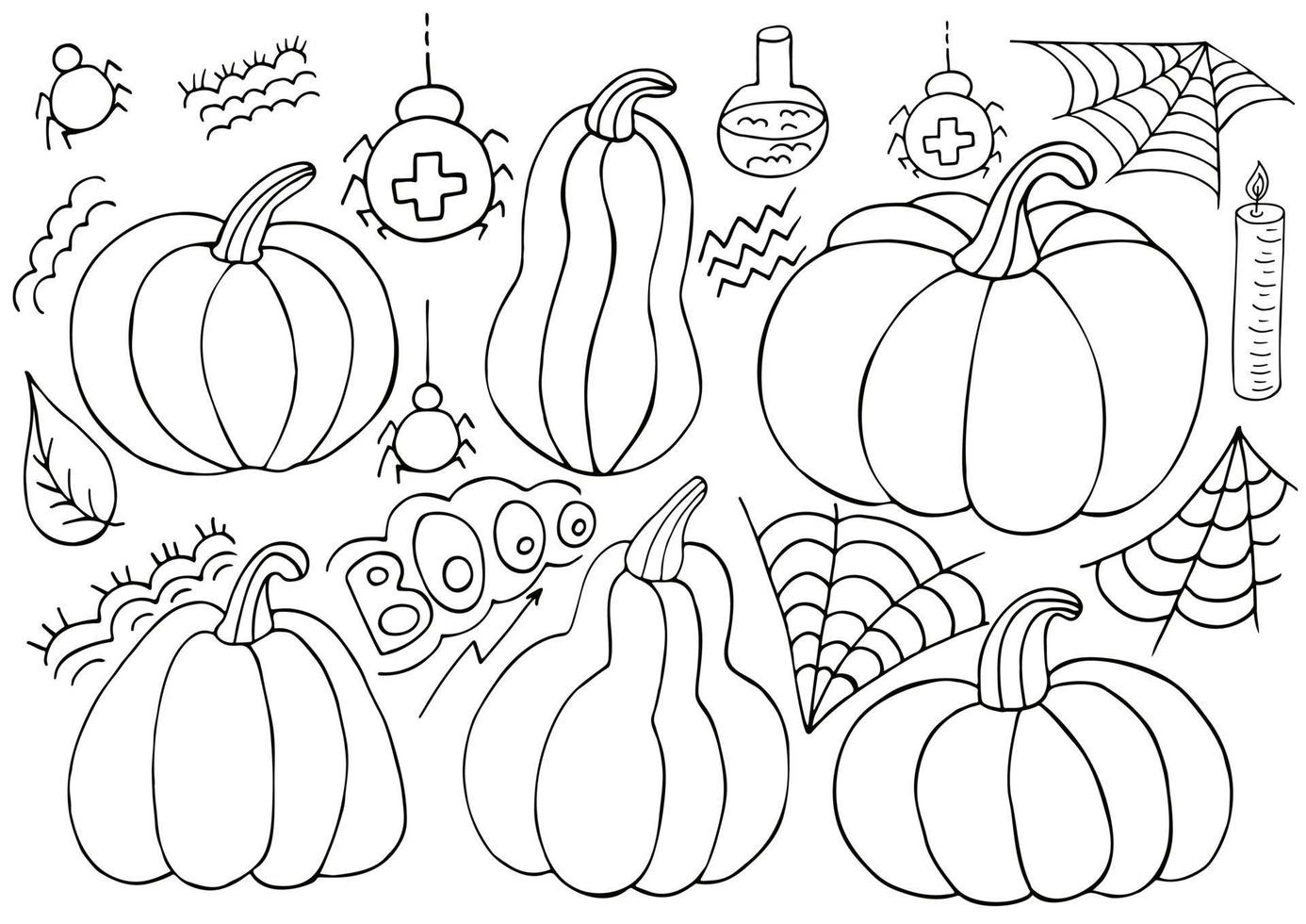 elementos de diseño de halloween en estilo de dibujo a mano vector