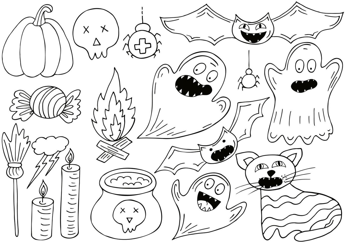 Halloween design elements in hand draw style vector