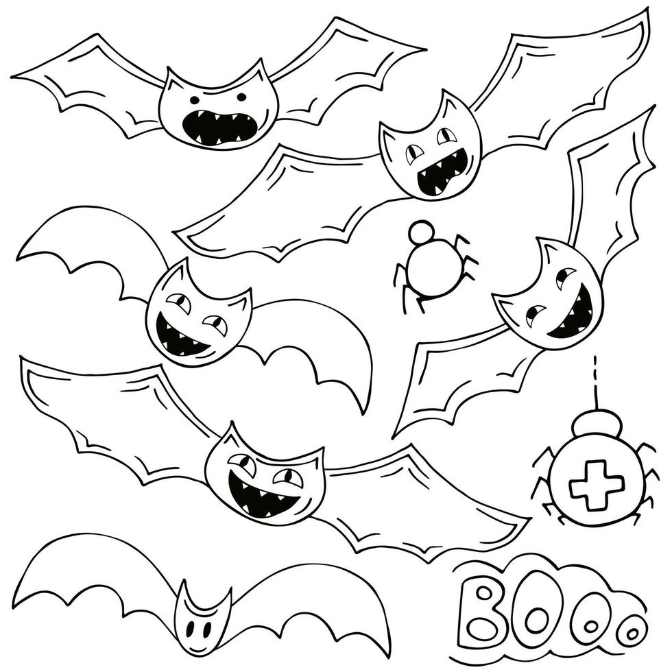 elementos de diseño de halloween en estilo de dibujo a mano vector