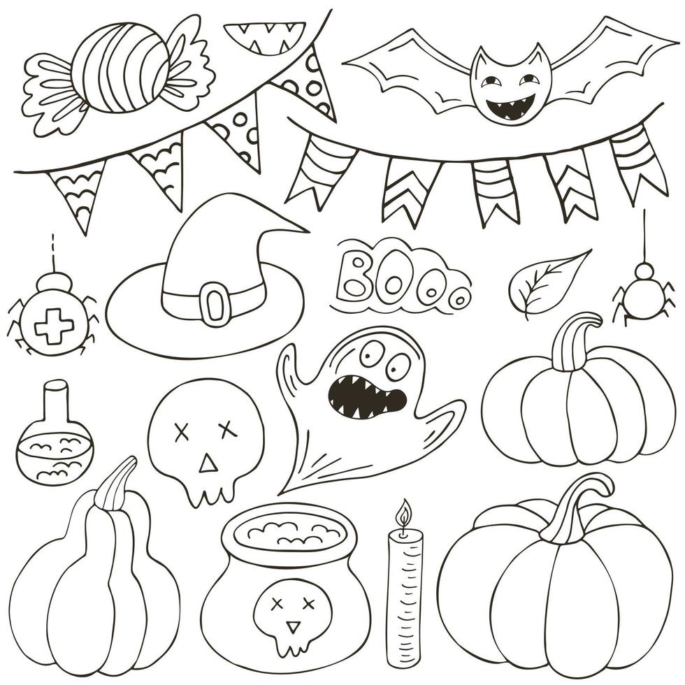 Halloween design elements in hand draw style vector