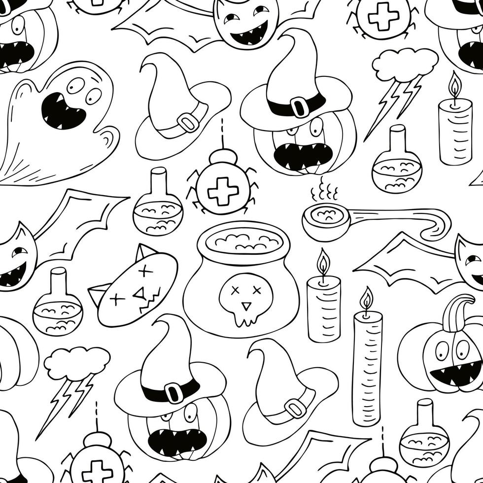 elementos de diseño de halloween en estilo de dibujo a mano vector