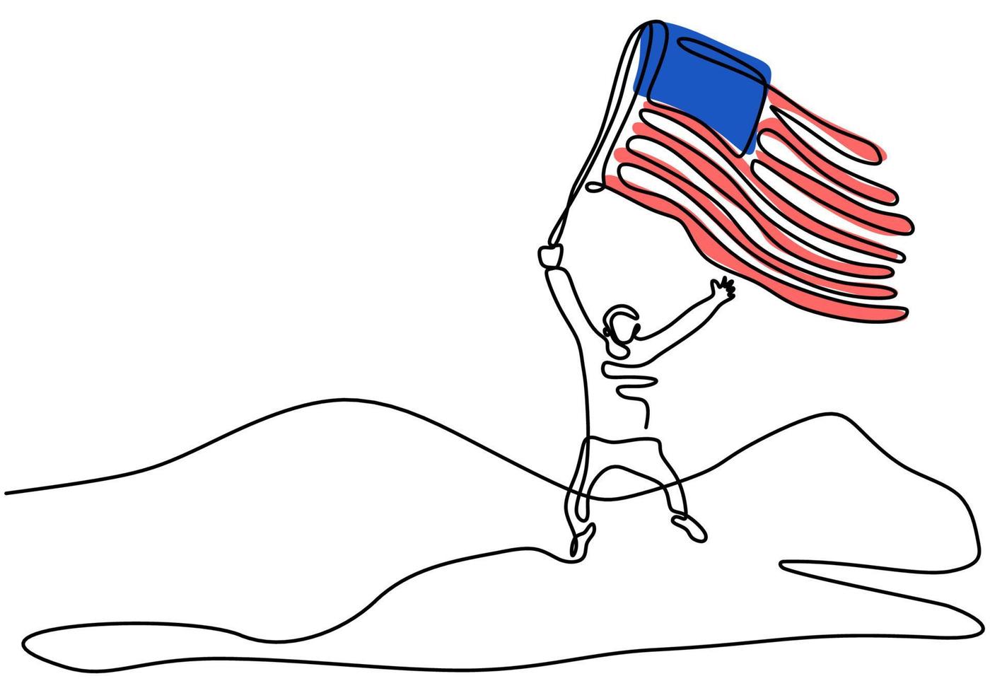 Continuous one line of patriot day background with a man flying flag ...