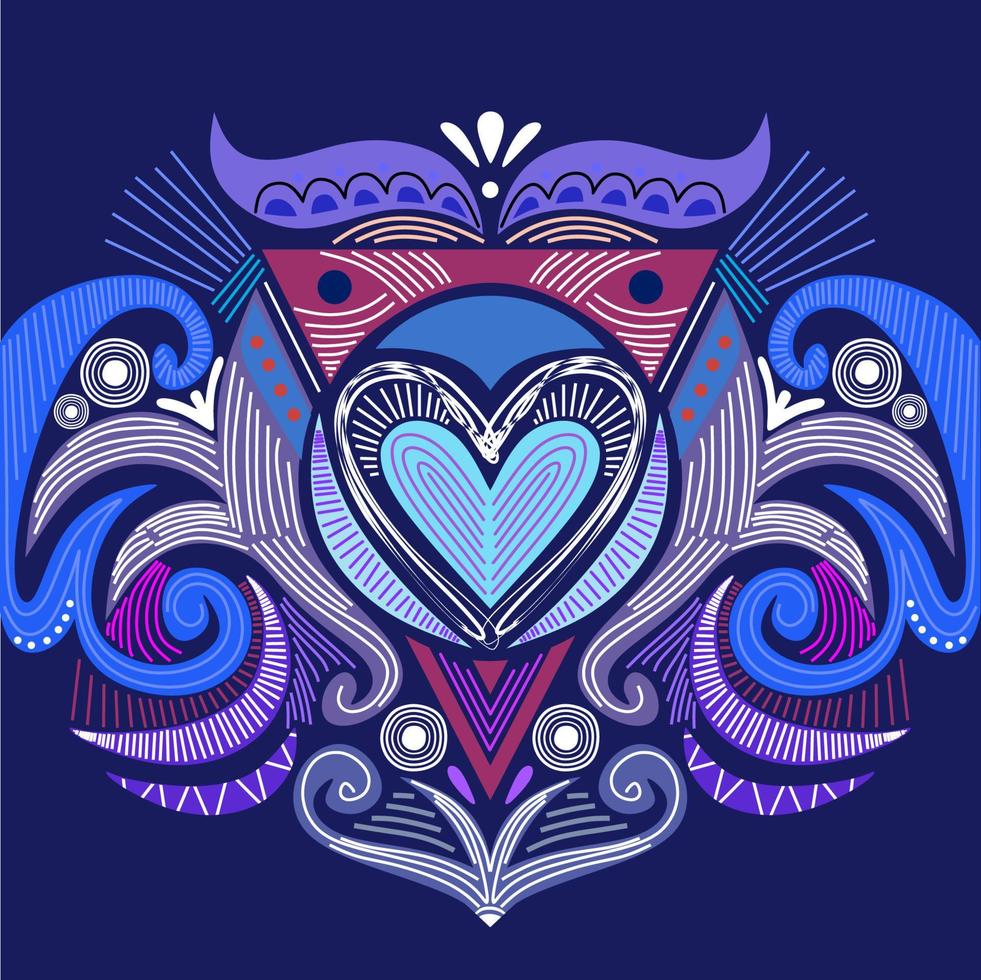 Abstract heart shaped tribal ornament. Ethnic mandala. vector