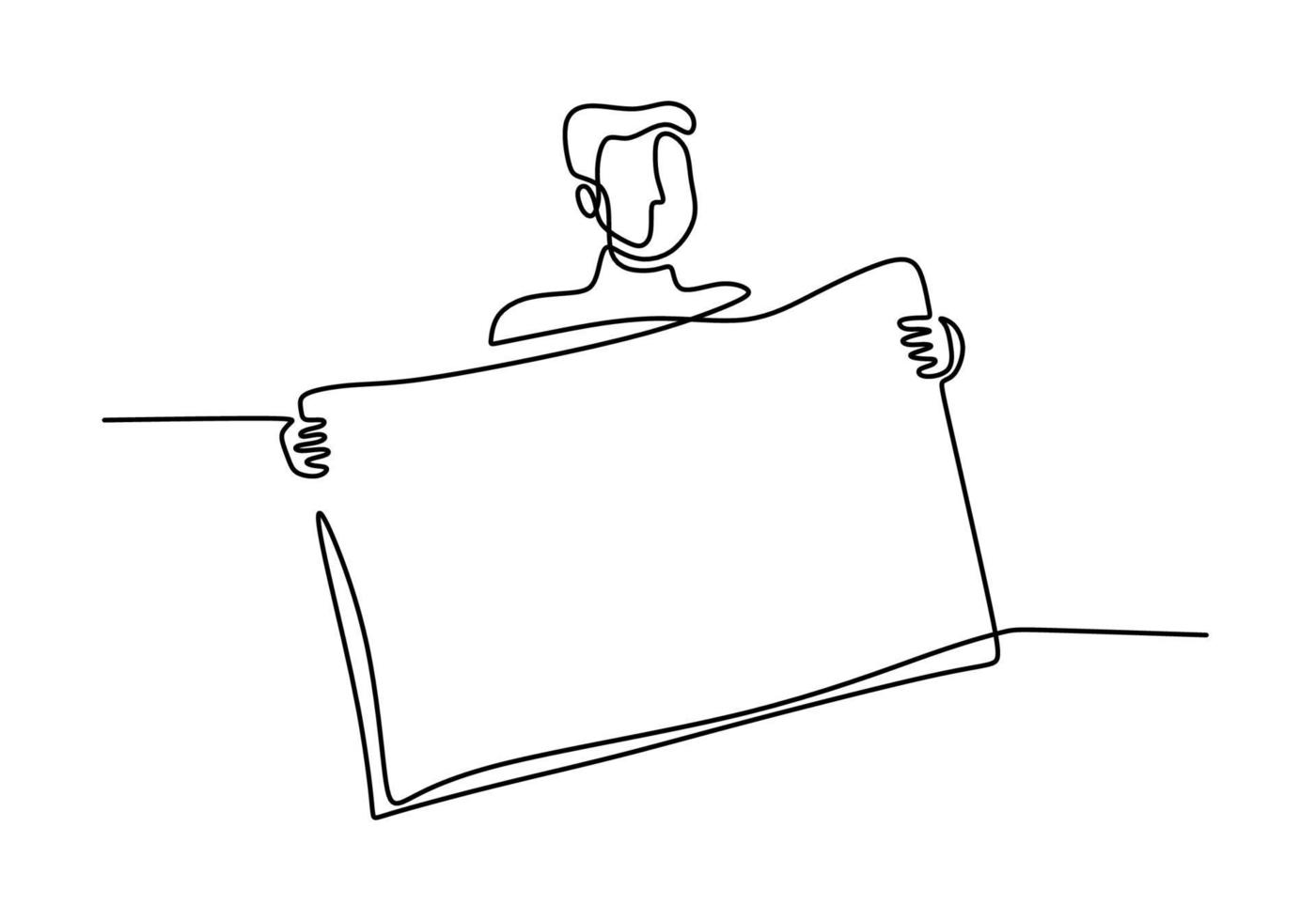 dibujo continuo de una línea de un hombre trayendo tablero de demostración vector