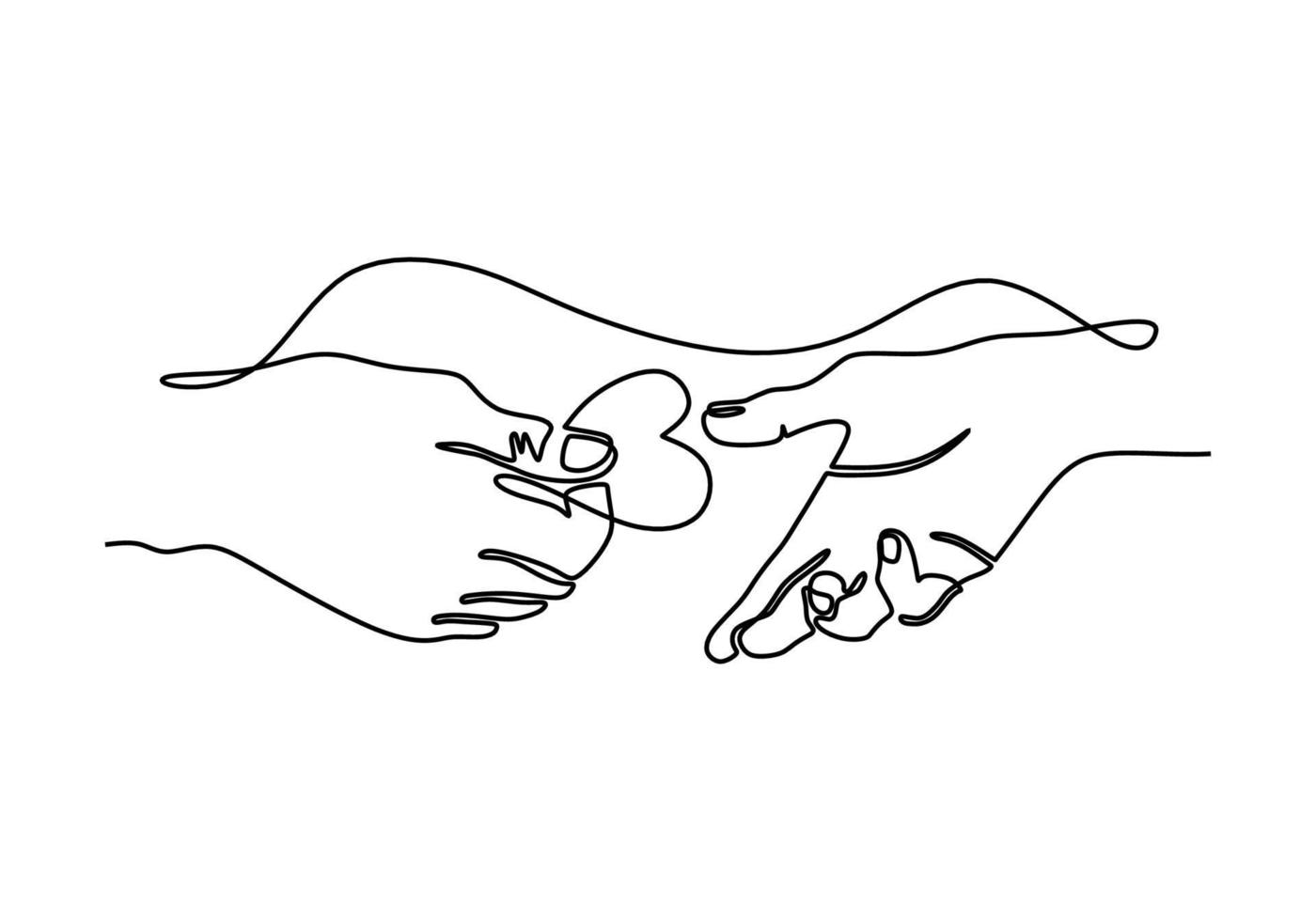 Continuous one line drawing of parent giving love heart shaped vector