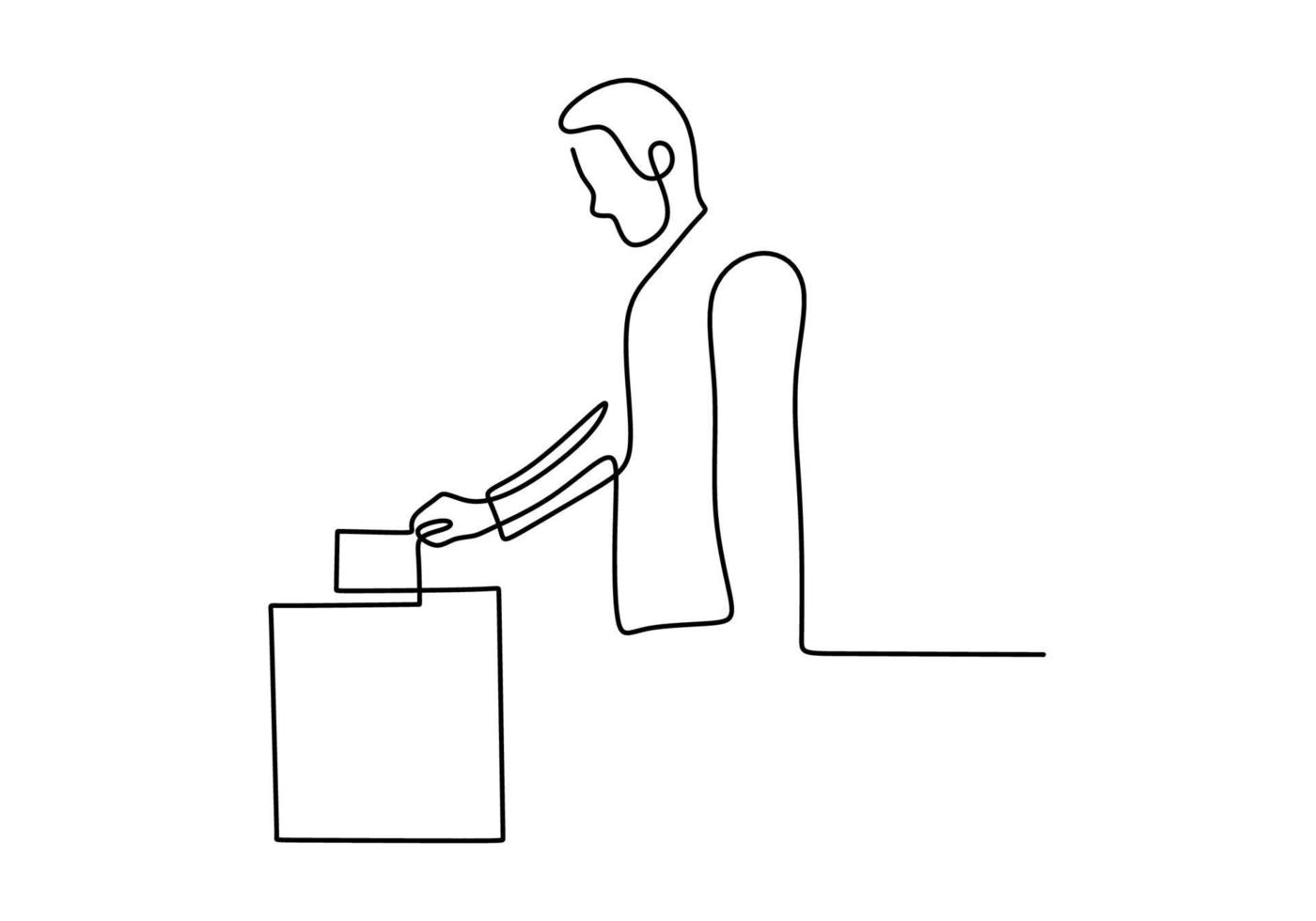 Continuous single line of a businessman inserting vote paper into box. vector