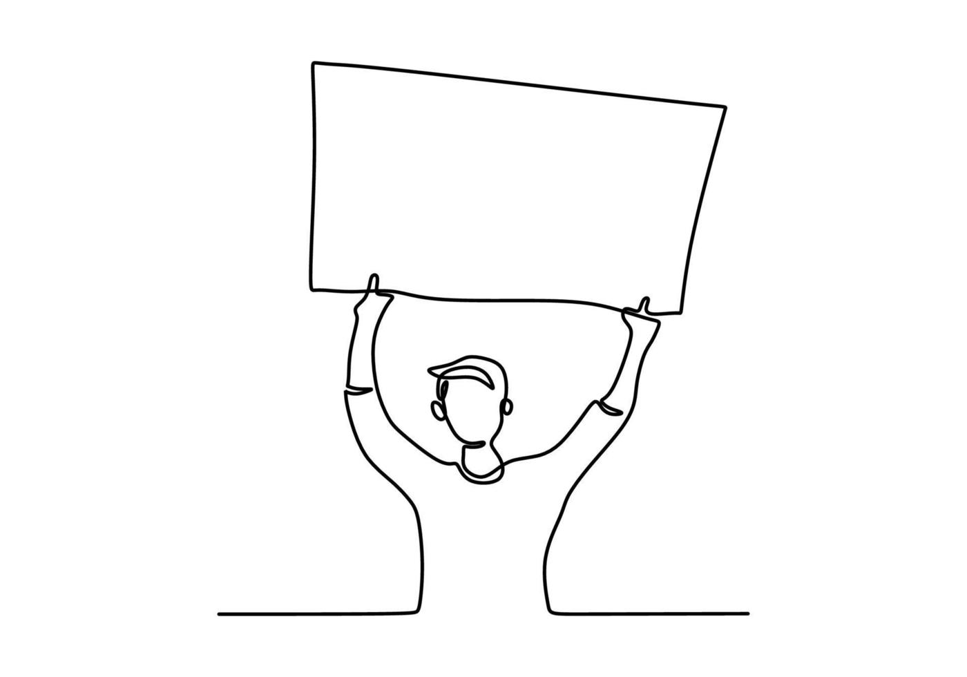 Continuous one line drawing of a man lifting demonstration board vector
