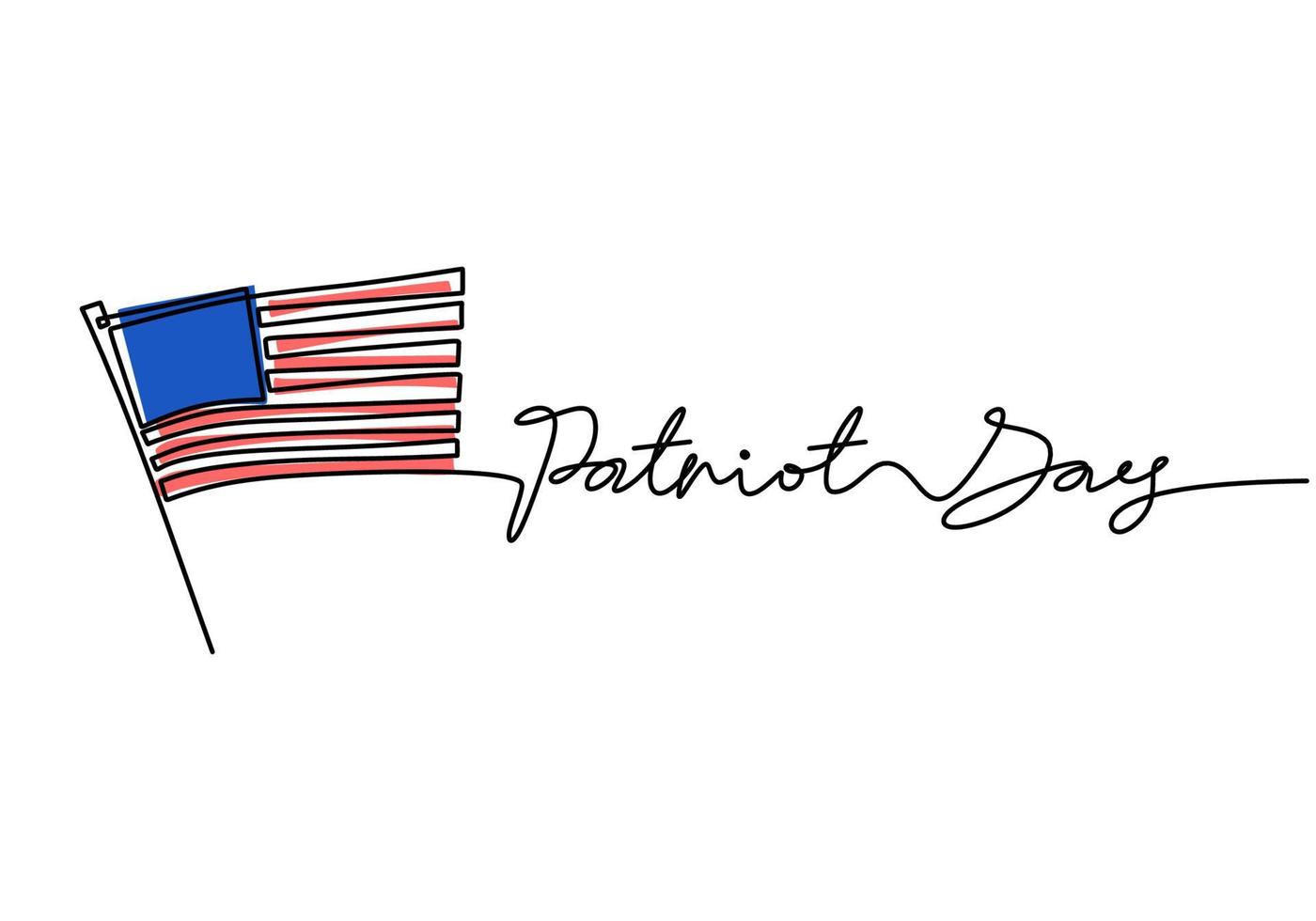 Continuous one line drawing of patriot day with american flag vector
