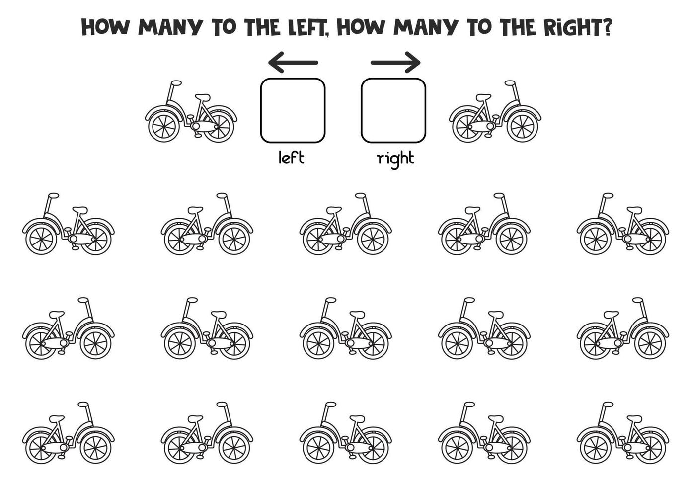 Left or right with black and white bicycle. Logical worksheet vector