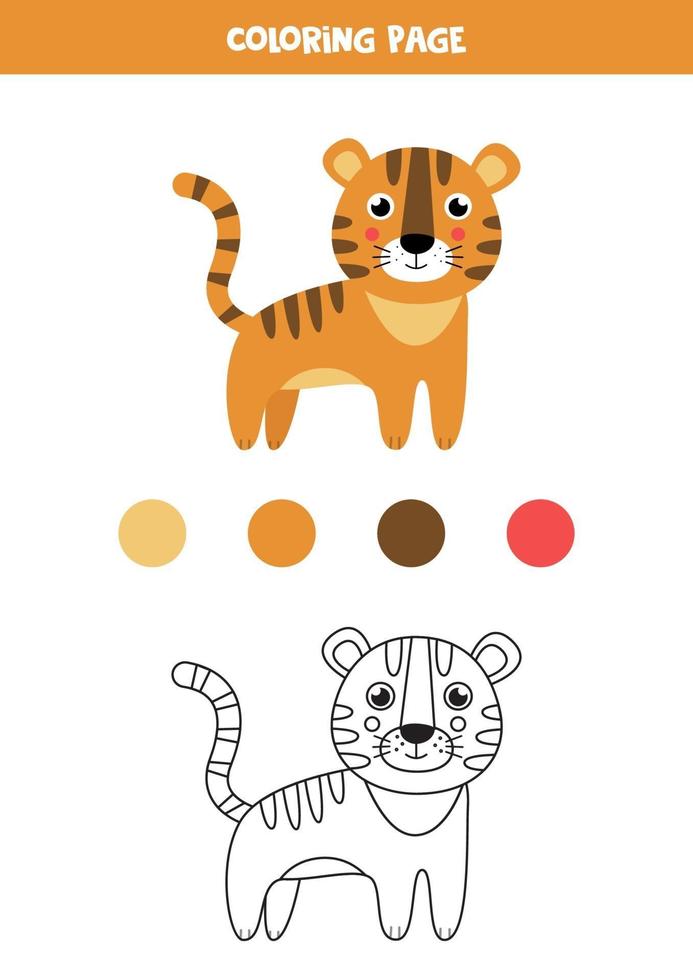 tigre de dibujos animados lindo de color. hoja de trabajo para niños.  3462915 Vector en Vecteezy