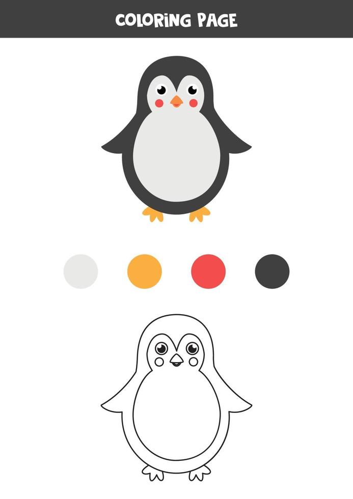 Color cute cartoon penguin. Worksheet for kids. vector