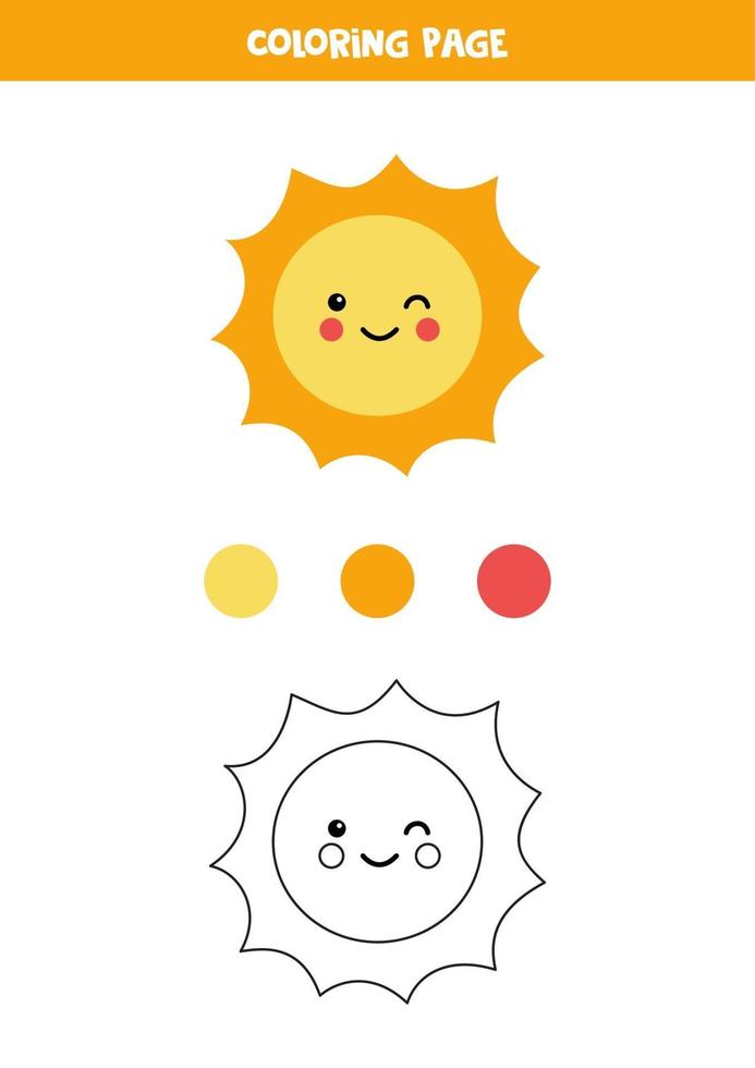 Color cute cartoon sun. Worksheet for kids. vector