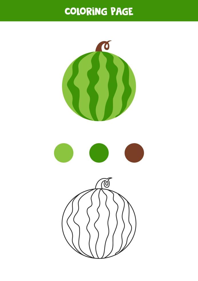 Color cartoon watermelon. Worksheet for kids. vector