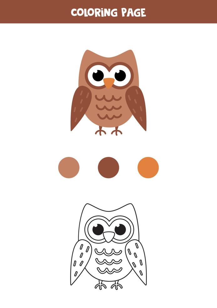 Color cute cartoon owl. Worksheet for kids. vector