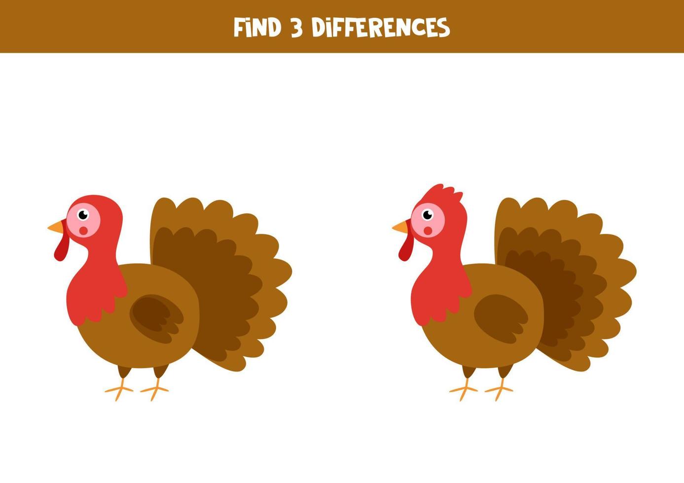 Find three differences between two turkeys. vector