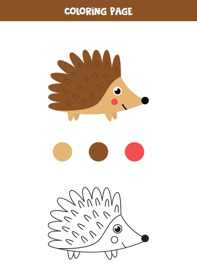 Color cartoon hedgehog. Worksheet for kids. vector