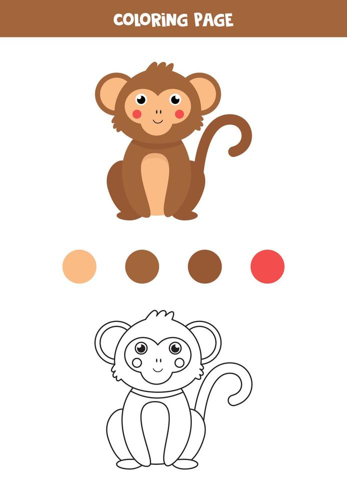 Color cute cartoon monkey. Worksheet for kids. vector